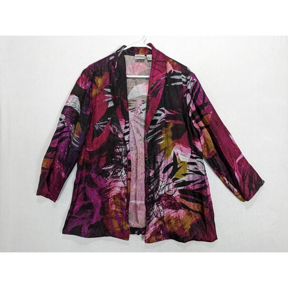 Chicos Womens Top Sweater Jacket Size 2 Large Silk Multicolor